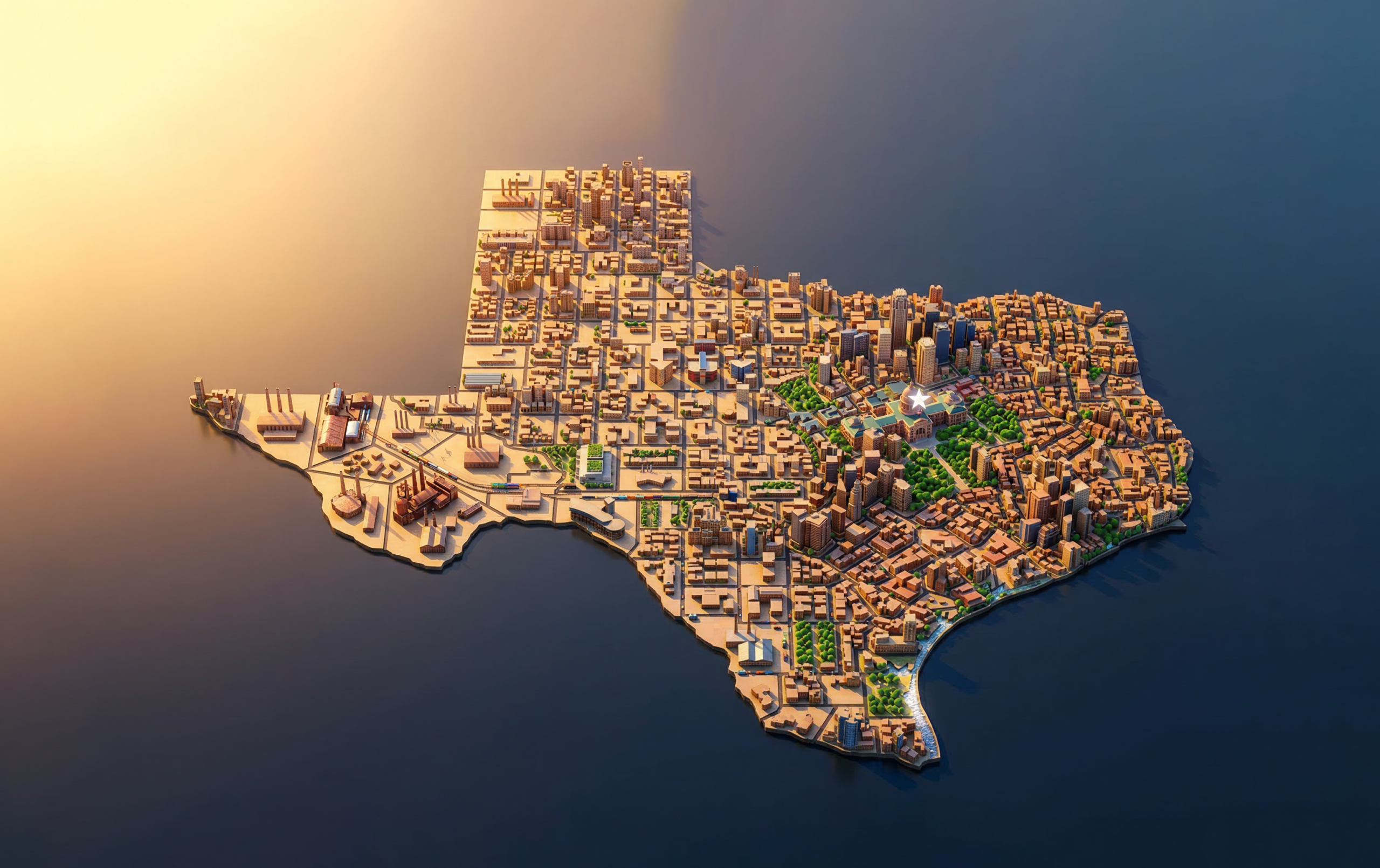 Texas illuminated map