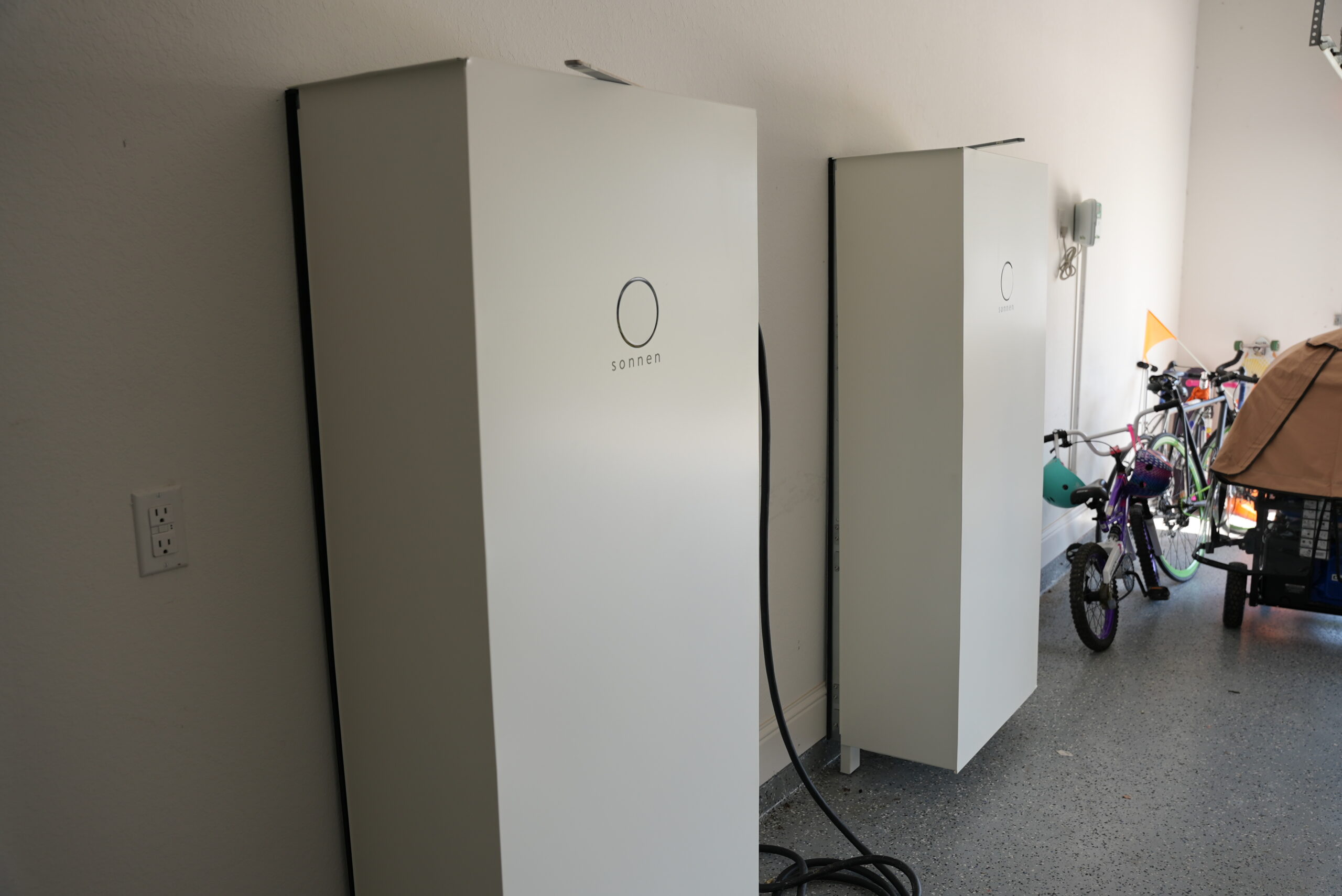 Battery backup system installed in a home garage