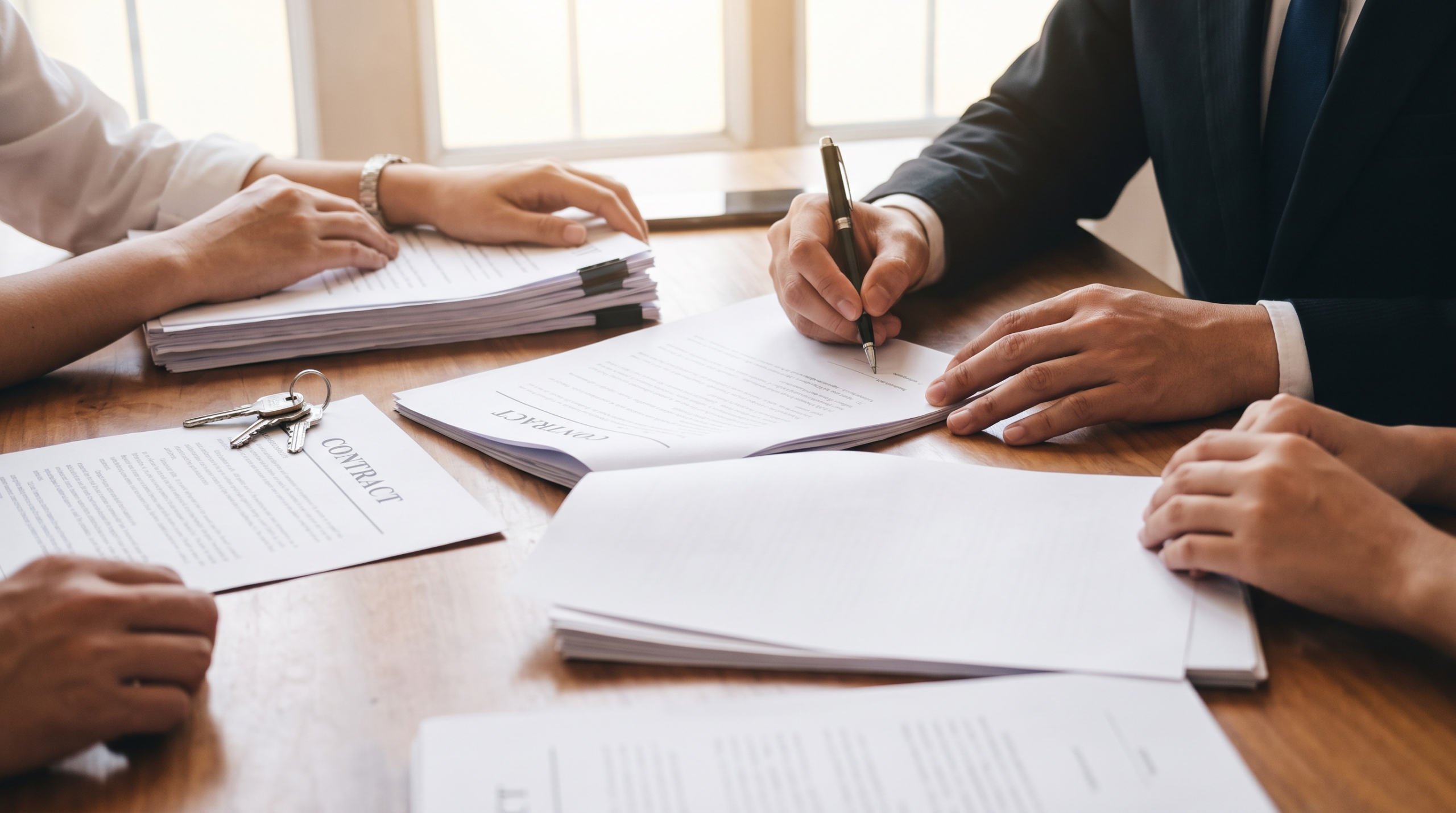 Closing documents and house keys on a table
