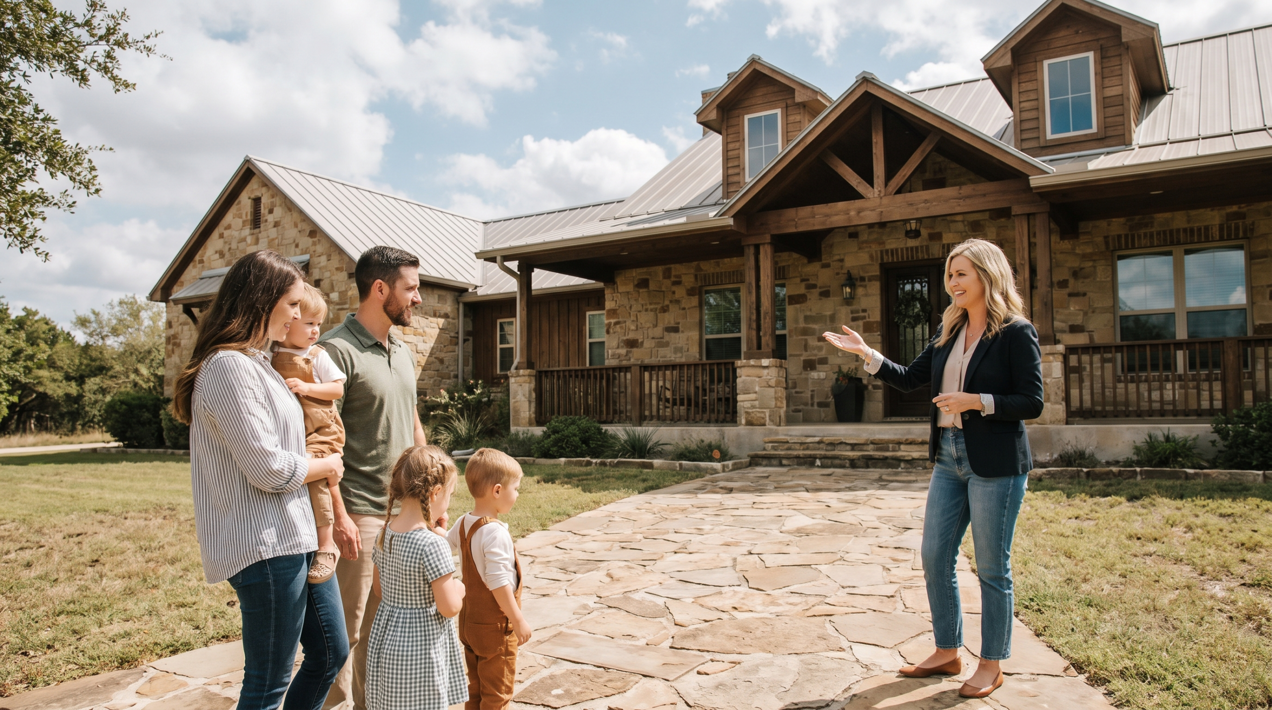 Realtor showing a Texas home with solar panels to buyers